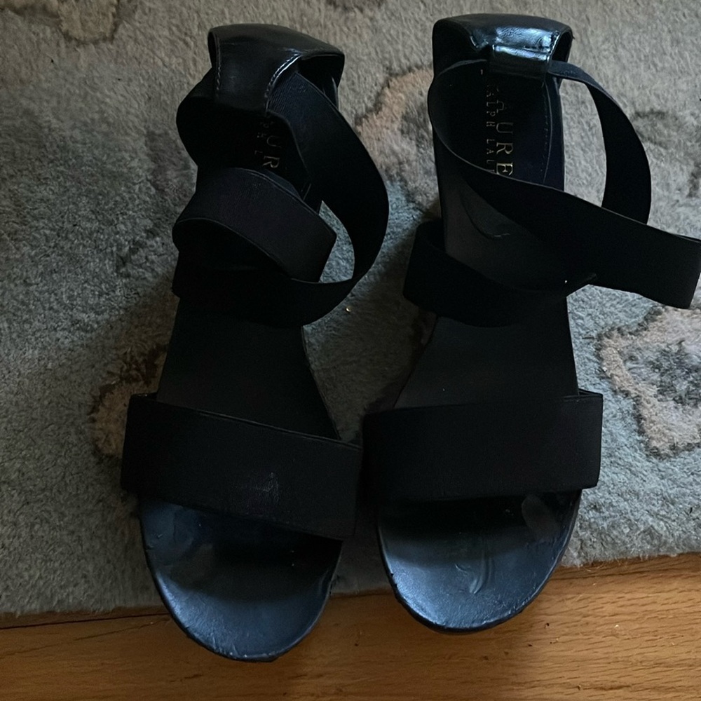 Barely worn, black Ralph Lauren wedge sandals. Size 9 1/2.